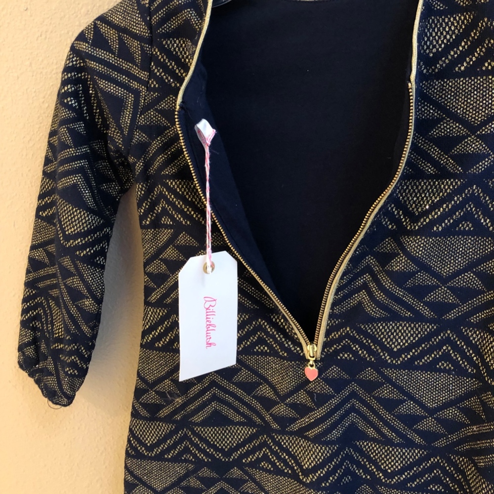 Billieblush Girls Navy and Gold Long-Sleeve Dress - Picture 4 of 4